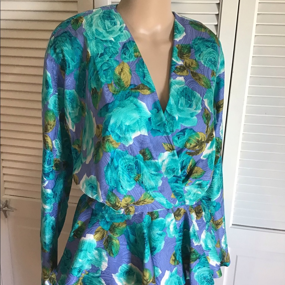 100% Silk Faux Wrap Peplum Top by Gillian